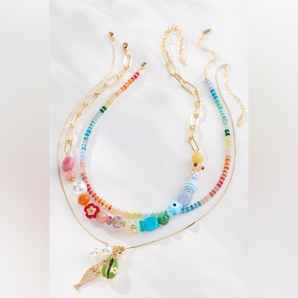 RARE! NWT Anthropologie Shades of Sea Layered Necklaces Charm Edition Set of 3